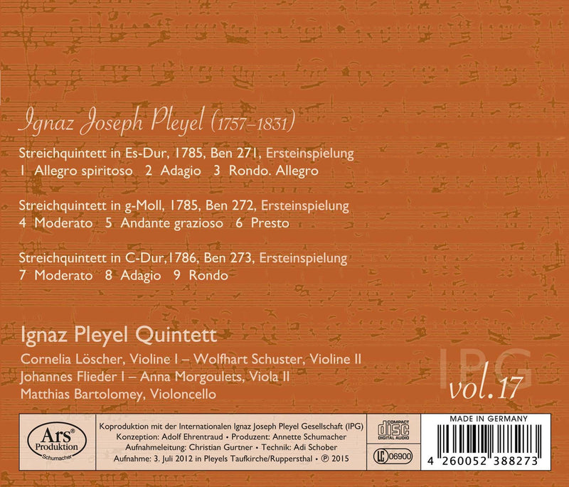 Ignaz Joseph Pleyel, Vol. 17: Quintette, Ben 271-273