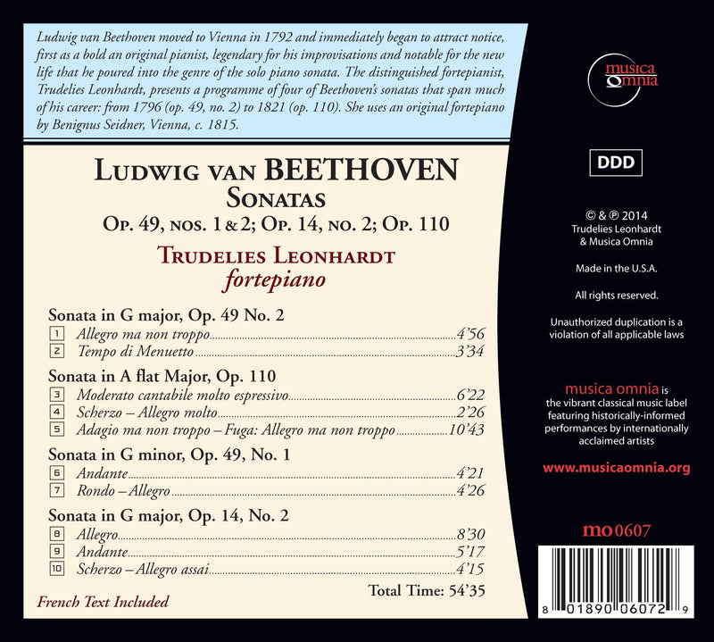 Beethoven: Sonatas, Op. 49 Nos.1 & 2, Op. 14 No. 2, Op. 110 / Trudelies Leonhardt
