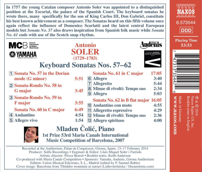 Soler: Keyboard Sonatas Nos. 57-62 / Colic