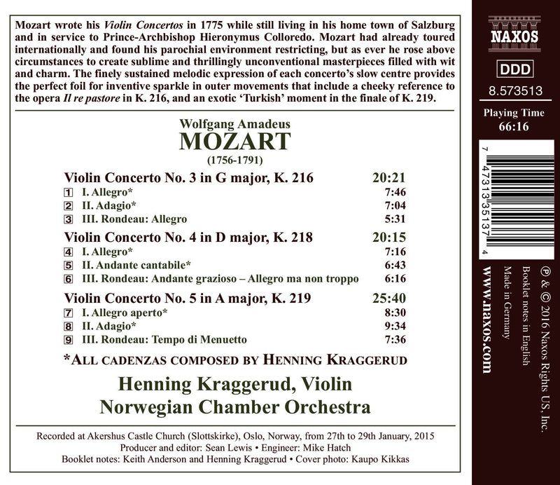 Mozart: Violin Concertos Nos 3, 4 & 5 / Kraggerud, Norwegian Chamber Orchestra