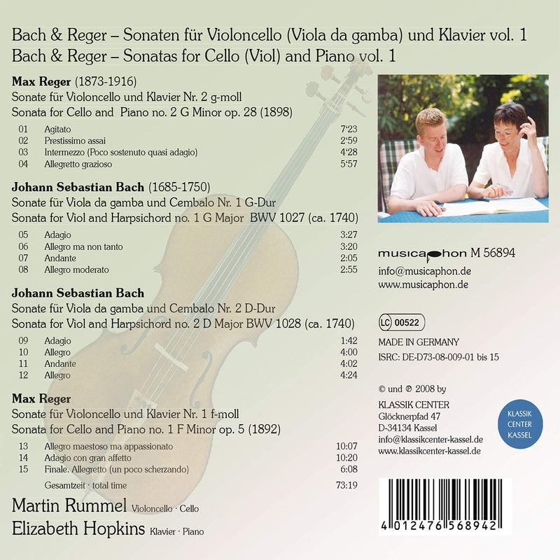 Bach - Reger: Sonatas for Cello (Viol) and Piano, Vol. 1