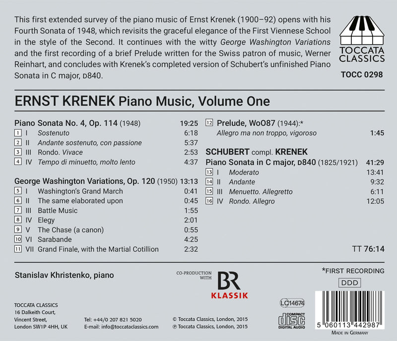 Krenek, Vol. 1: George Washington Variations, Sonata No. 4; Schubert/Krenek: Reliquie