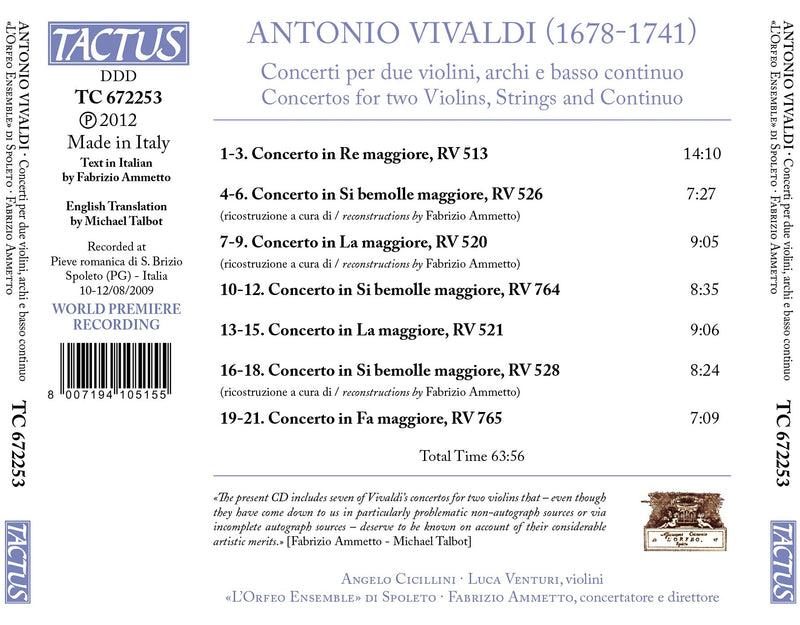 Vivaldi: Concerti For 2 Violins / Cicillini, Venturini