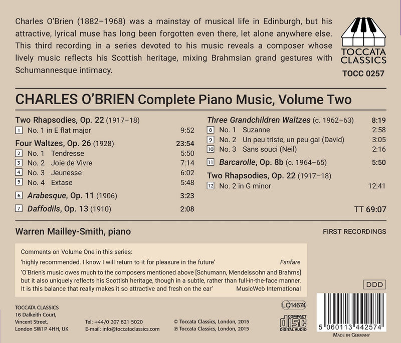 O'Brien: Complete Piano Music, Vol. 2