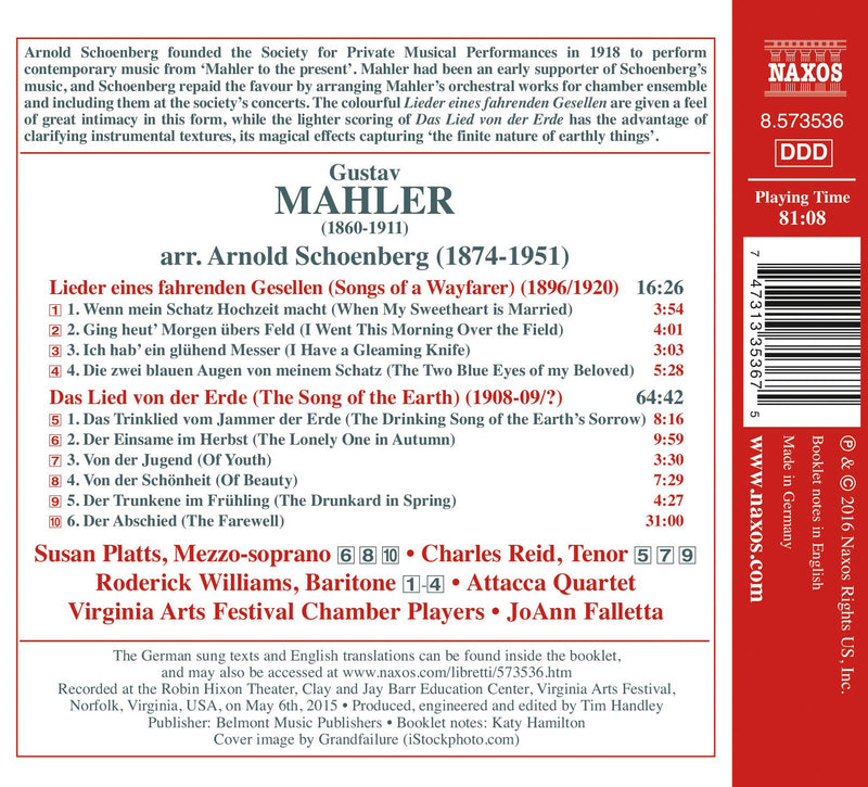 Mahler: Songs (Arranged by Schoenberg) / Falletta, Virginia Philharmonic