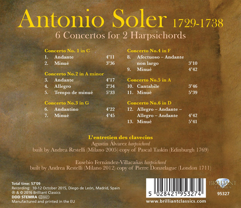 Soler: 6 Concertos for 2 Harpsichords / Alvarez, Fernandez-Villacanas