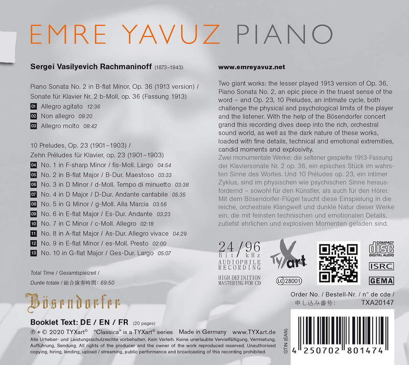 Rachmaninov: Piano Sonata No. 2; 10 Preludes, Op. 23 / Emre Yavuz