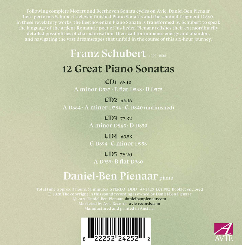 Schubert: 12 Great Piano Sonatas / Pienaar