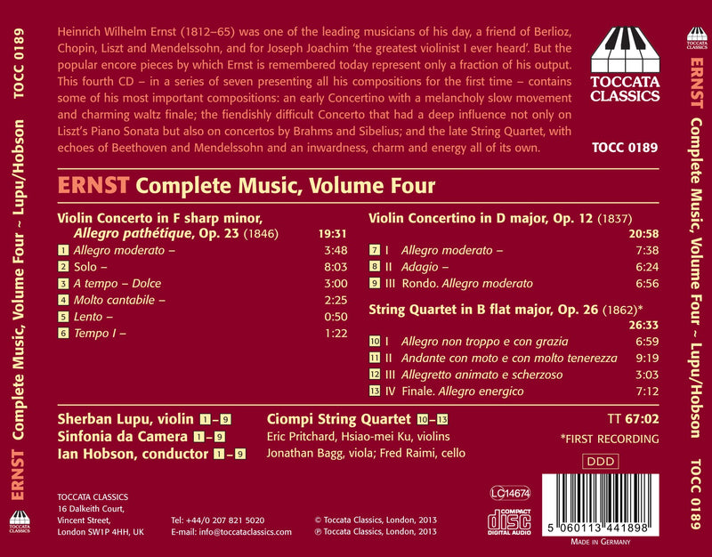 Henirch Wilhelm Ernst: Complete Music, Vol. 4