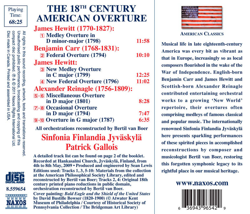 The 18th Century American Overture - Hewitt, Carr, Reinagle / Gallois