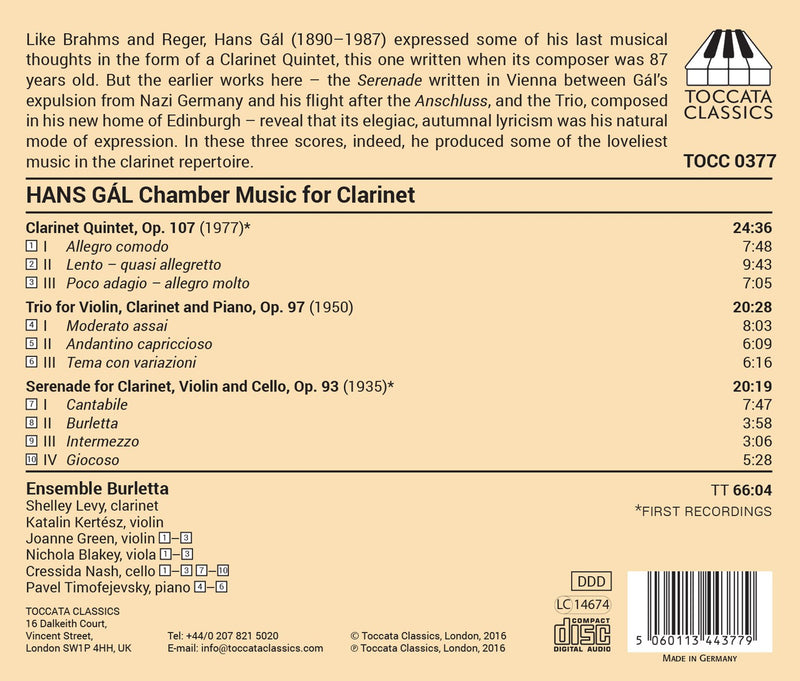 Gal: Chamber Music for Clarinet / Ensemble Burletta