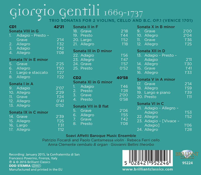 Gentili: Trio Sonatas, Op. 1 / Soavi Affetti