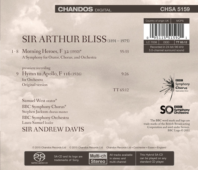 Bliss: Morning Heroes; Hymn for Apollo / Davis, BBC Symphony