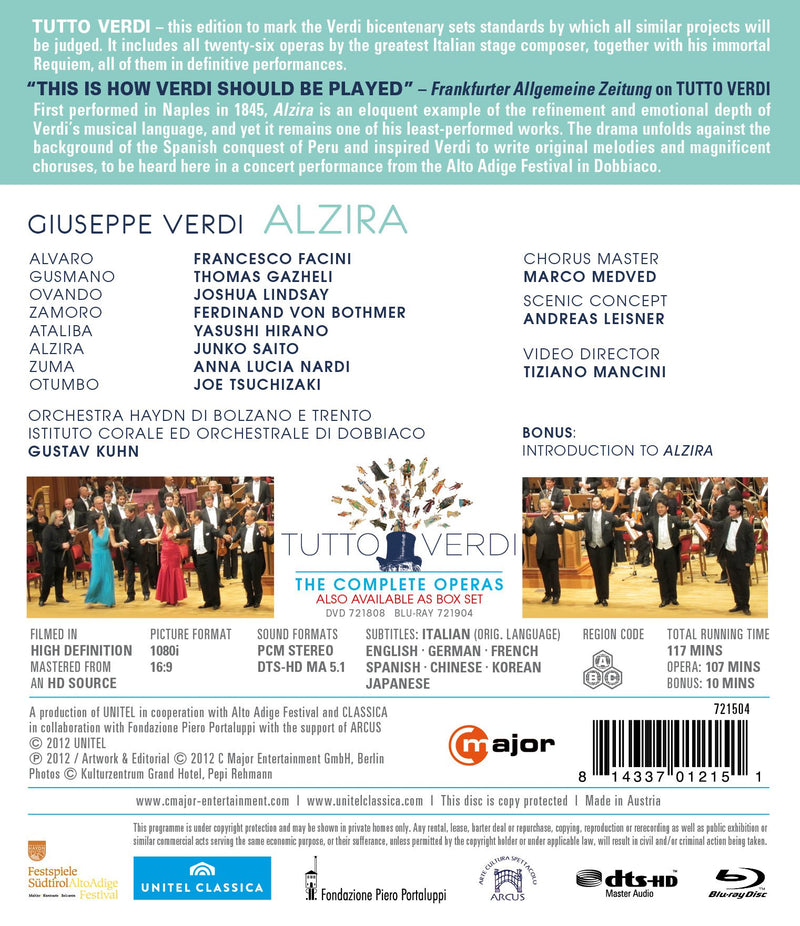 Verdi: Alzira / Kuhn, Facini, Gazheli, Lindsay, Hirano, Tsuchizaki [blu-ray]
