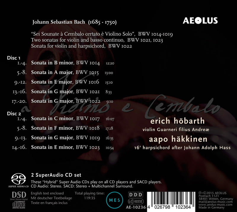 Bach: Sonatas For Violin & Harpsichord / Hobarth, Hakkinen