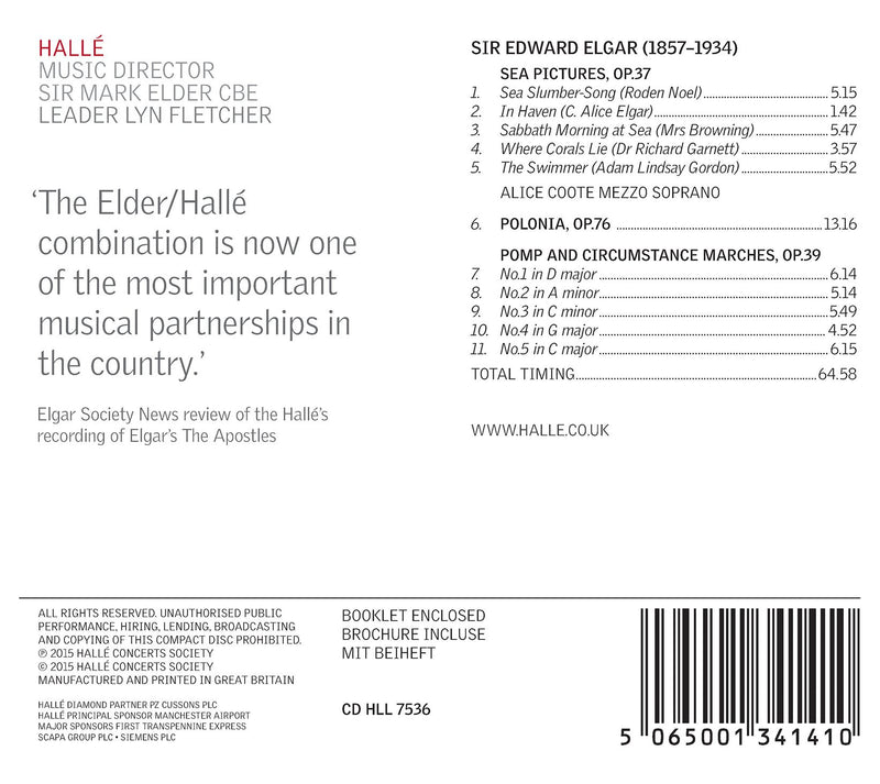 Elgar: Sea Pictures, Polonia & Pomp and Circumstances Marches / Halle