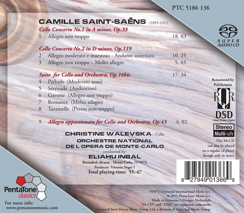 Saint-Saens: Cello Concertos, Suite / Walevska, Inbal, Monte Carlo