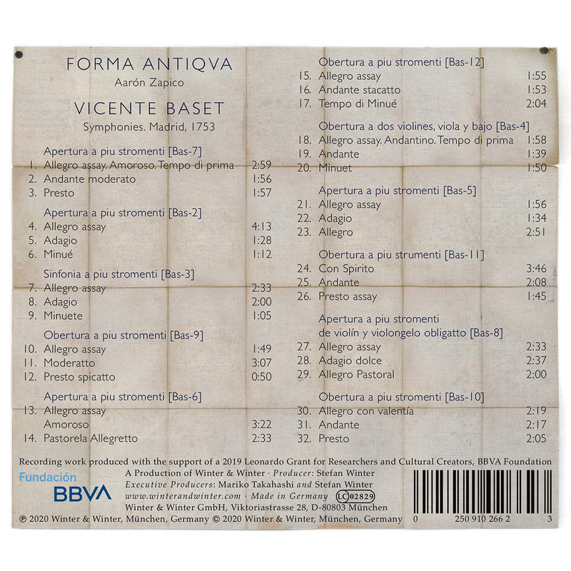 Vicente Baset: Symphonies - Madrid, 1753 / Forma Antiqva, Aaron Zapico