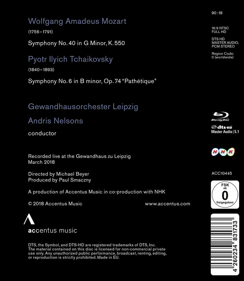 Mozart: Symphony No. 40 - Tchaikovsky: Symphony No. 6 / Nelsons, Gewandhausorchester Leipzig [Blu-ray]