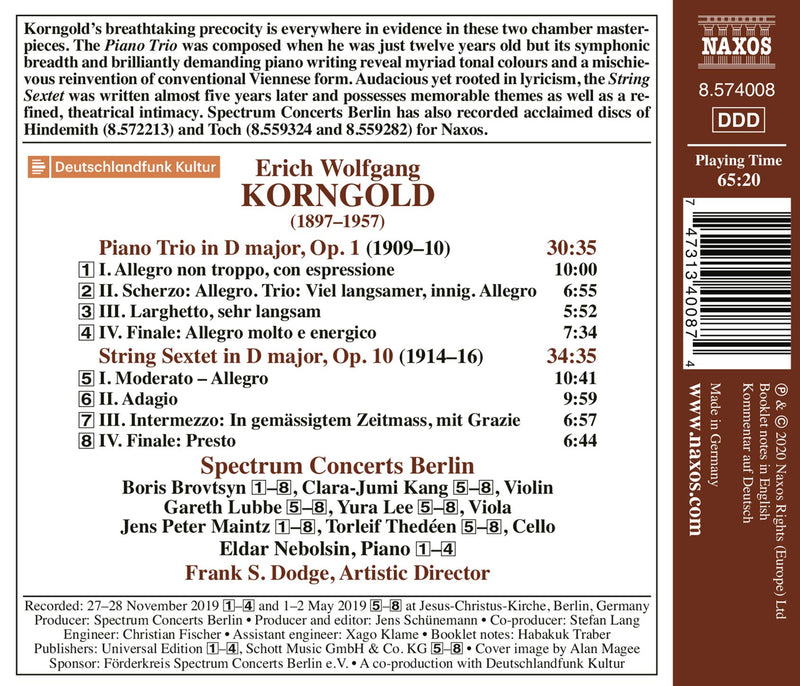 Korngold: Piano Trio, String Sextet / Spectrum Concerts Berlin