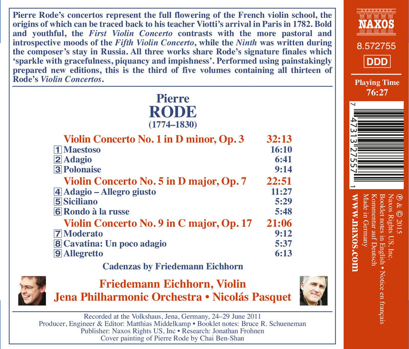 Rode: Violin Concertos, Vol. 3 / Eichhorn, Pasquet, Jena Philharmonic
