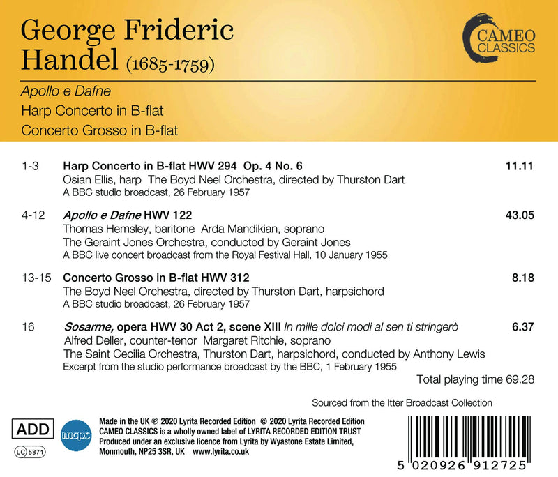 Handel: Apollo e Dafne - Harp Concerto In B-flat - Concerto Grosso In B-flat / Various Artists
