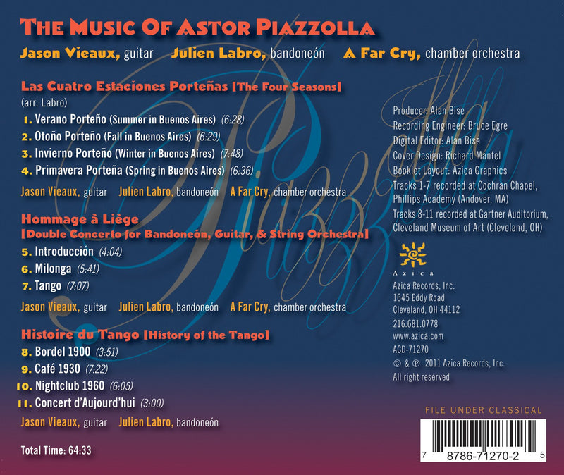 Piazzolla / Vieaux, Labro, A Far Cry Chamber Orchestra