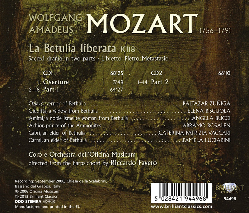 Mozart: La Betulia Liberata / Favero, Oficina Musicum