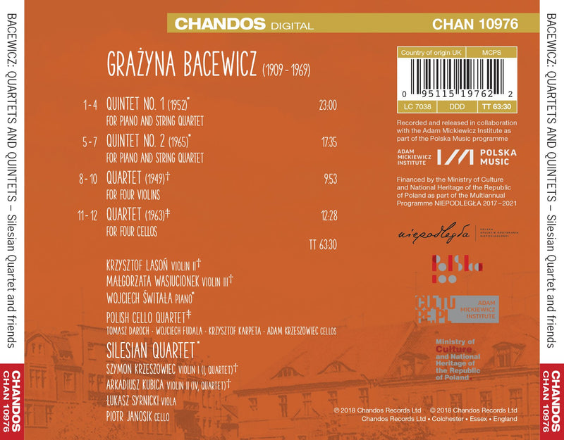 Bacewicz: Piano Quintets, Quartet for 4 Violins, Quartet for 4 Cellos / Silesian Quartet