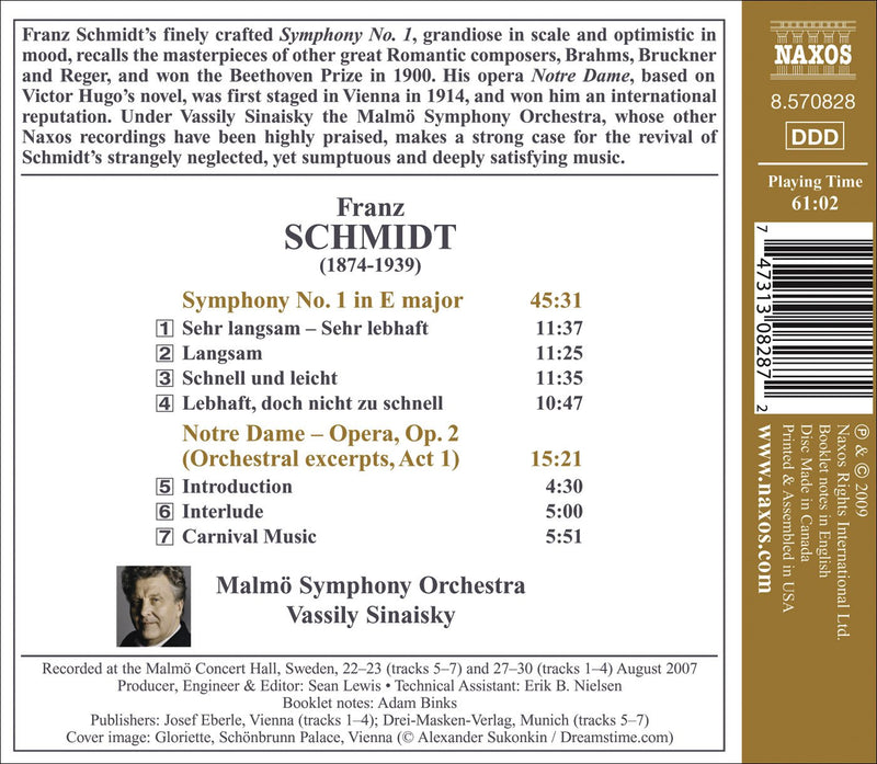 Schmidt: Symphony No 1, Music From Notre Dame / Sinaisky, Malmö SO
