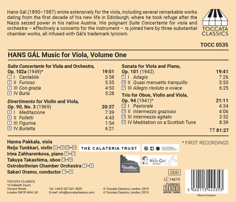 Gal: Music for Viola, Vol. 1 / Pakkala