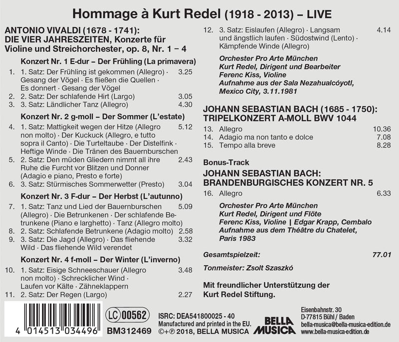 Vivaldi: Die Vier Jahreszeiten - Bach: Tripelkonzert in A Minor, BWV 1044 / Kiss, Redel