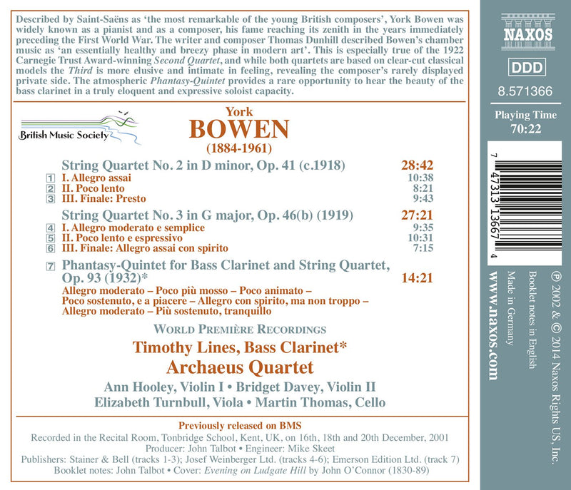 Bowen: String Quartets No 2 & 3 / Archaeus Quartet