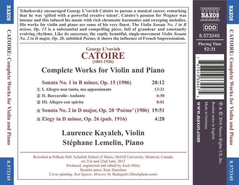 Catoire: Complete Works for Violin & Piano / Kayaleh, Lemelin