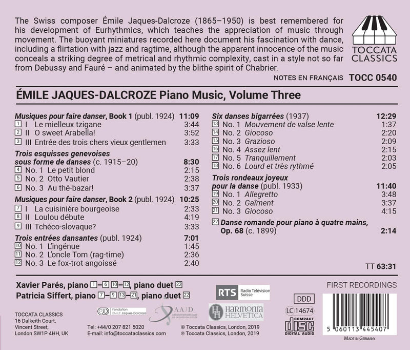 Jaques-Dalcroze: Piano Music, Vol. 3 - Works for Piano Solo