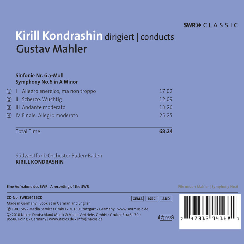 Mahler: Symphony No. 6 / Kondrashin, SWR Orchestra Baden-Baden