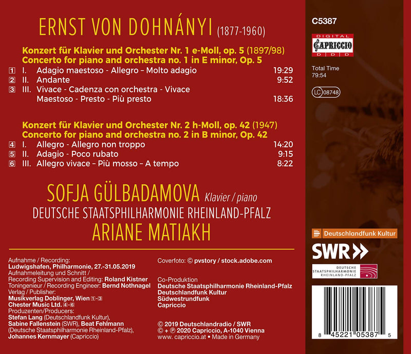 Dohnanyi: Piano Concertos Nos. 1 & 2 / Matiakh, Gulbadamova, German State Philharmonic