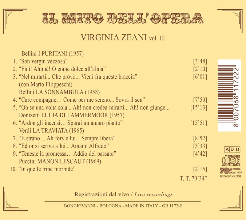 Il mito dell'oprera - Virginia Zeani, Vol. III