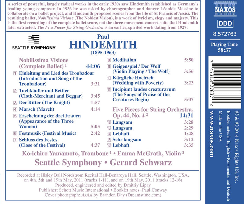 Hindemith: Nobilissima Visione... / Schwarz, Seattle