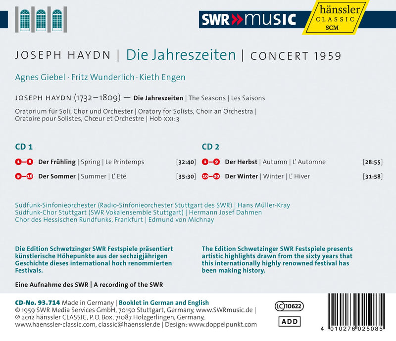 Haydn: The Seasons / Muller-Kray, Wunderlich, Engen, Giebel