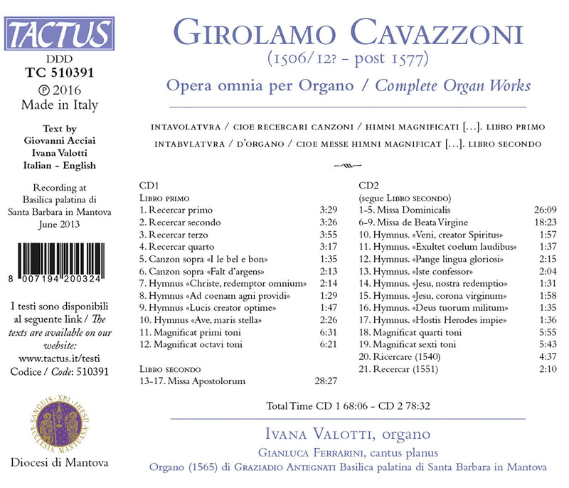 Cavazzoni: Complete Organ Works / Valotti