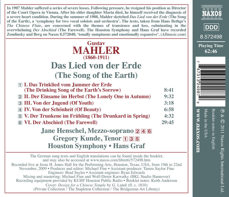 Mahler: Das Lied Von Der Erde /  Hans Graf, Houston Symphony