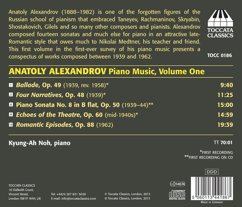Alexandrov: Piano Music, Vol. 1