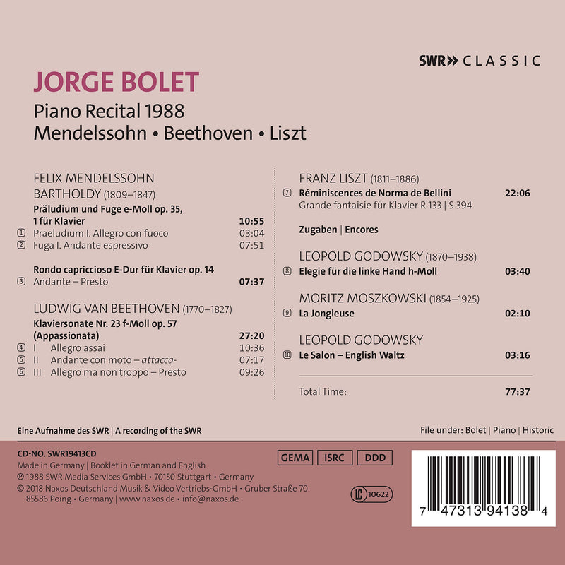 Jorge Bolet: Piano Recital 1988