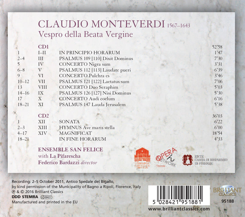 Monteverdi: Vespro della Beata Vergine / Bardazzi, Ensemble San Felice
