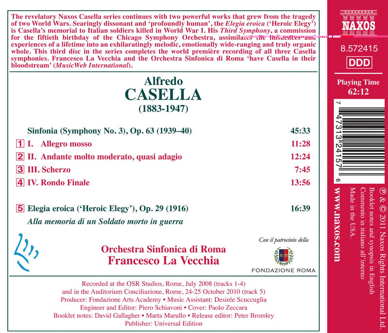 Casella: Symphony No 3, Elegia Eroica / La Vecchia, Rome Symphony