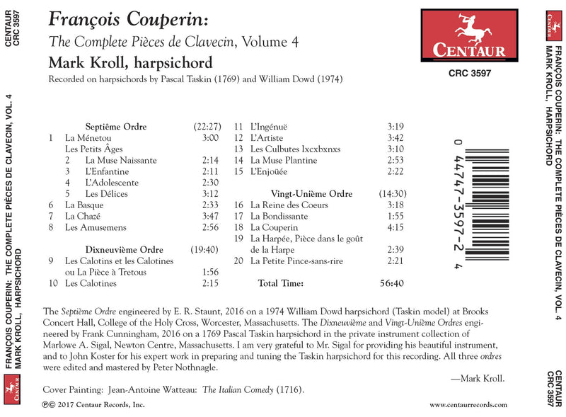 Couperin: The Complete Pieces de Clavecin, Vol. 4 / Kroll