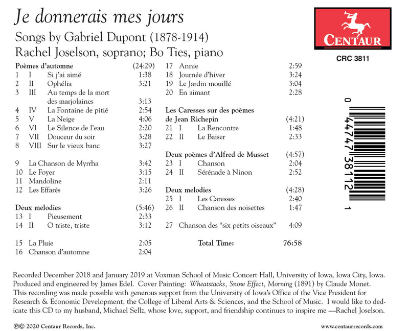 Je donnerais mes jours / Joselson, Ties