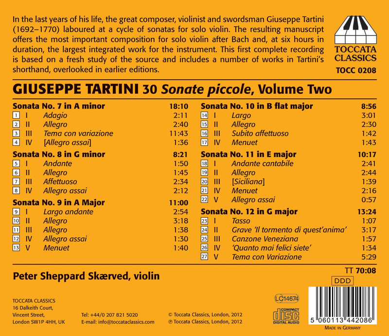 Tartini: 30 Sonate Piccole, Vol. 2, Sonatas Nos. 7-12