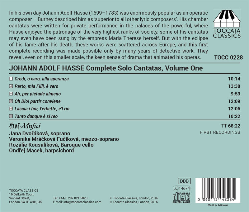 Hasse: Complete Solo Cantatas, Vol. 1
